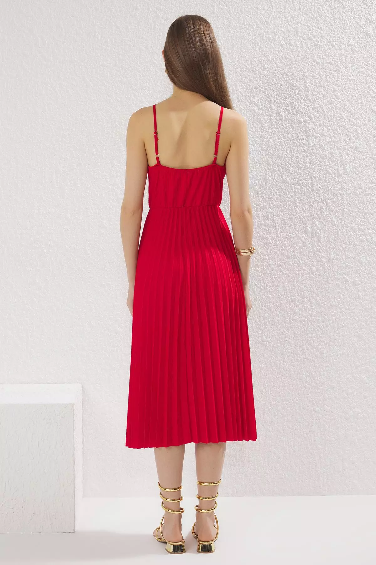 Red Waist Opening Midi Double Breasted Pleated Adjustable Strapped Knit Dress Twoss20El2729