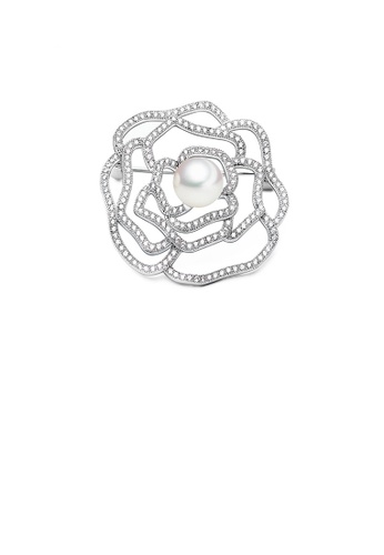 Glamorousky white Simple and Elegant Hollow Flower Imitation Pearl Brooch with Cubic Zirconia 92712ACC0CC18EGS_1