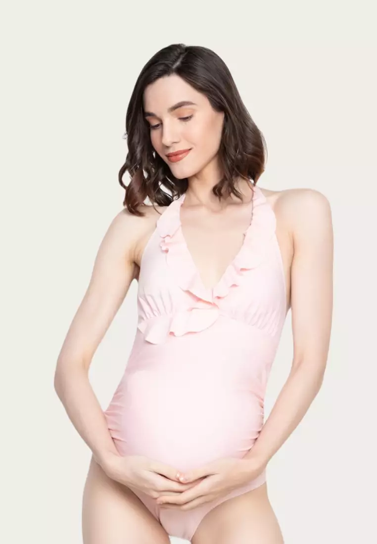 Buy Mommy Hugs Maternity Posh Pink One Piece Swimwear With Ruffle