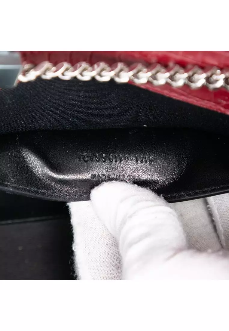Pre-Loved Saint Laurent Medium Croc Embossed Leather Monogram Kate Tassel Crossbody