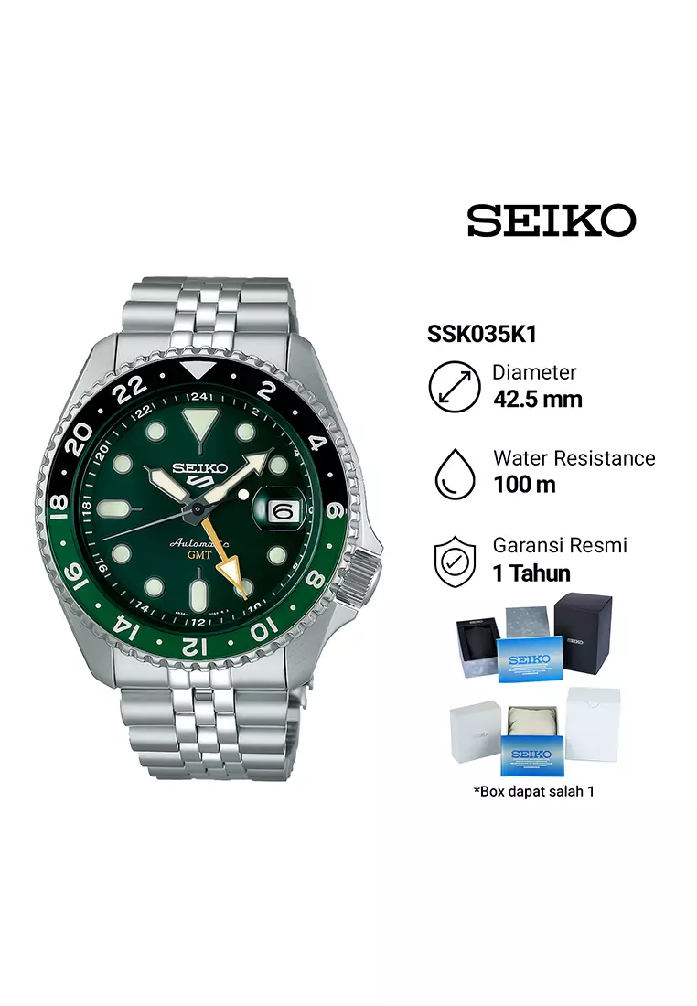 Seiko 5 Sports SSK035K1 - Jam Tangan Automatic Pria - SKX Series Automatic GMT Green Dial - All Stainless Steel