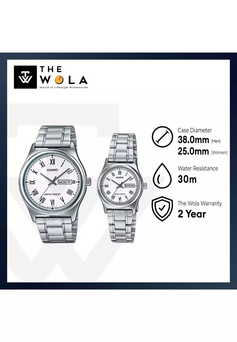 Couple Analog Watch MTP/LTP-V006D-7B Silver Stainless Steel Strap
