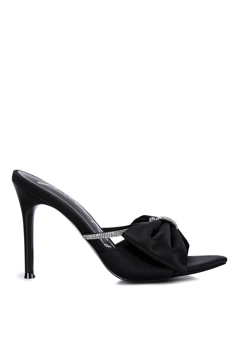 Black Jewel Strap High Heeled Satin Sandal