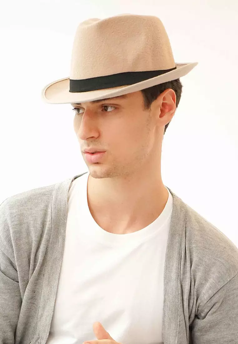 Topi Fedora Hat Laken Krem