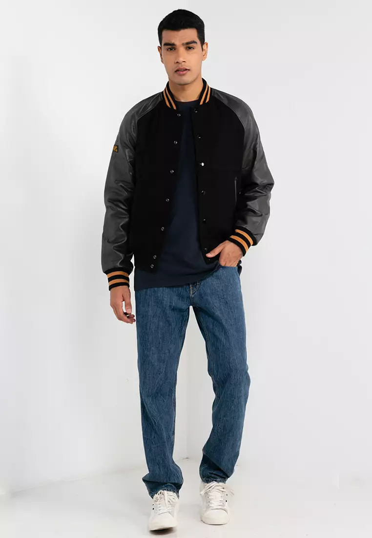 Superdry COLLEGE VARSITY - Bomber Jacket - jet black/blue-black denim 