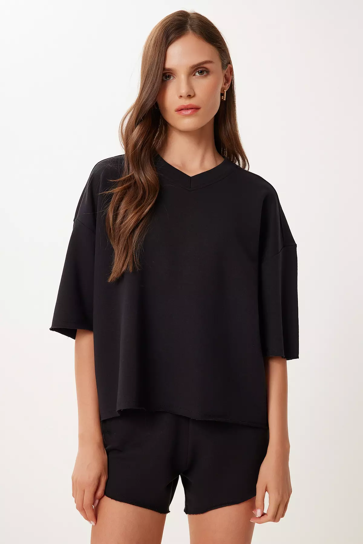 Women's Black Comfortable Stretchy Knitted Bottom-Top Set Ub00402