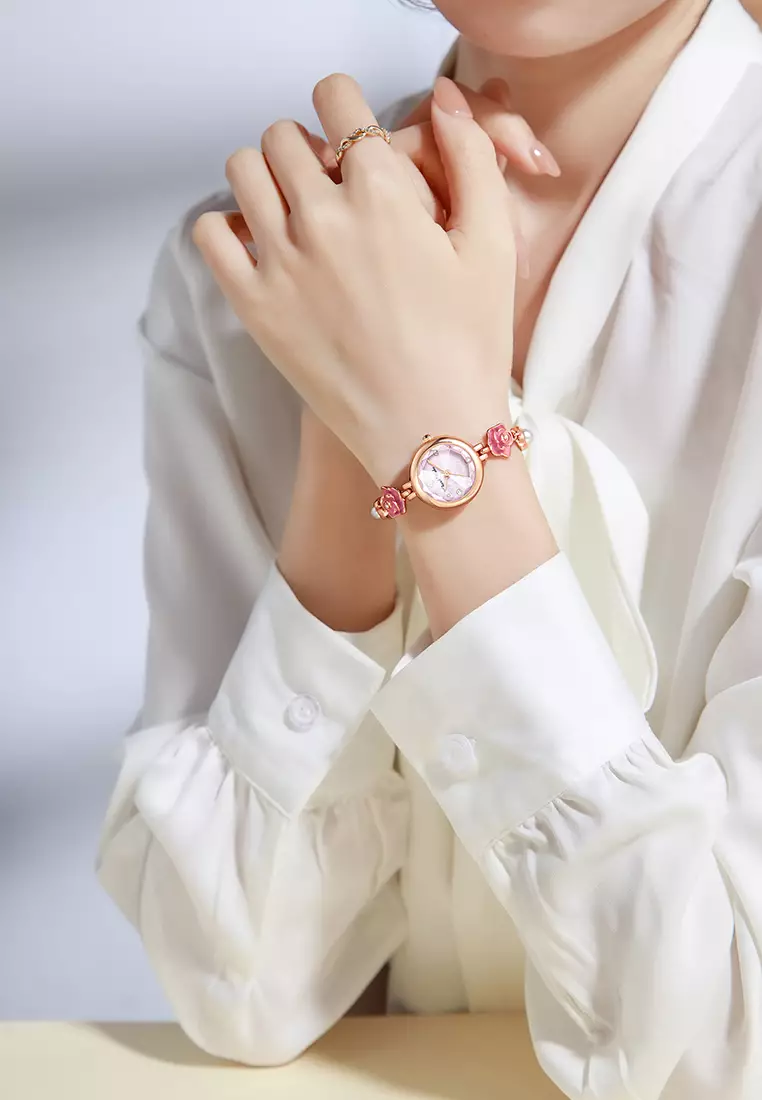 Jam Tangan Wanita Original Anti Air Tali Gelang Bunga-Bunga Korea Fashionn Jam Tangan Cewek pink