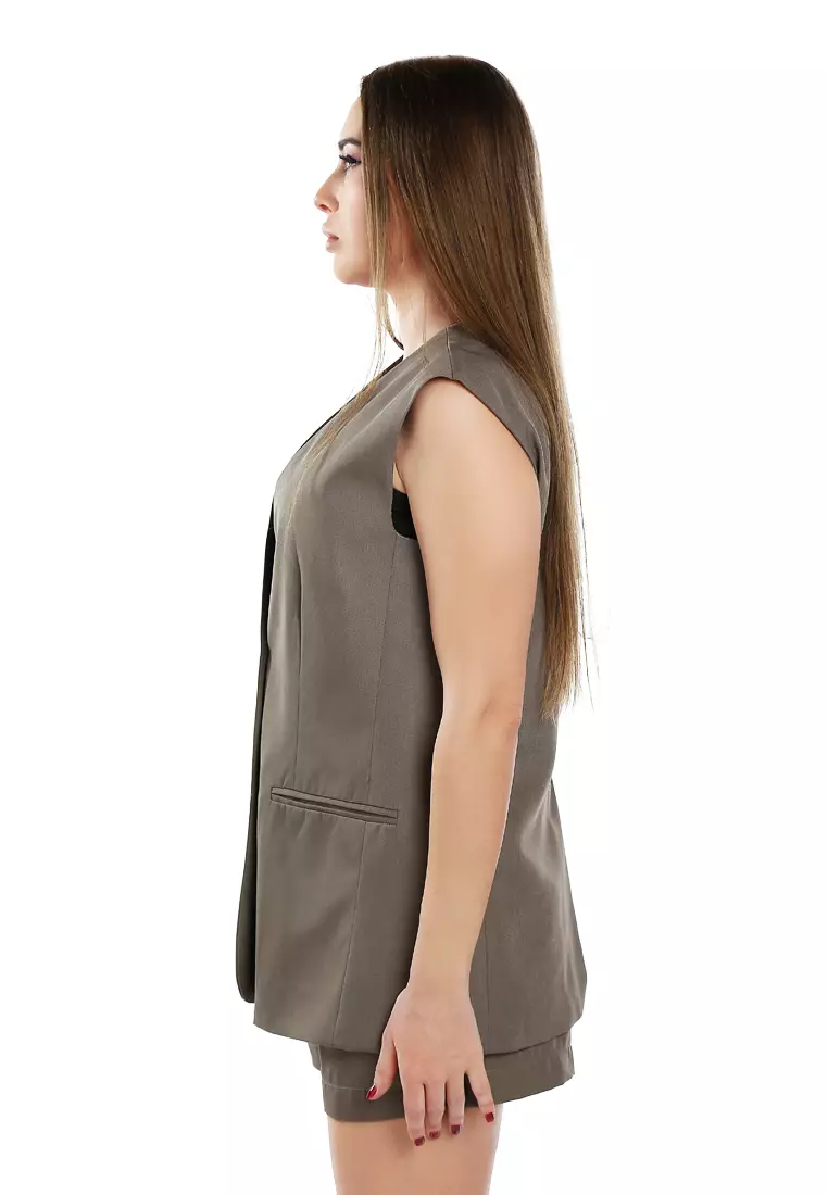 Classic Sleeveless Longline Waistcoat In Taupe