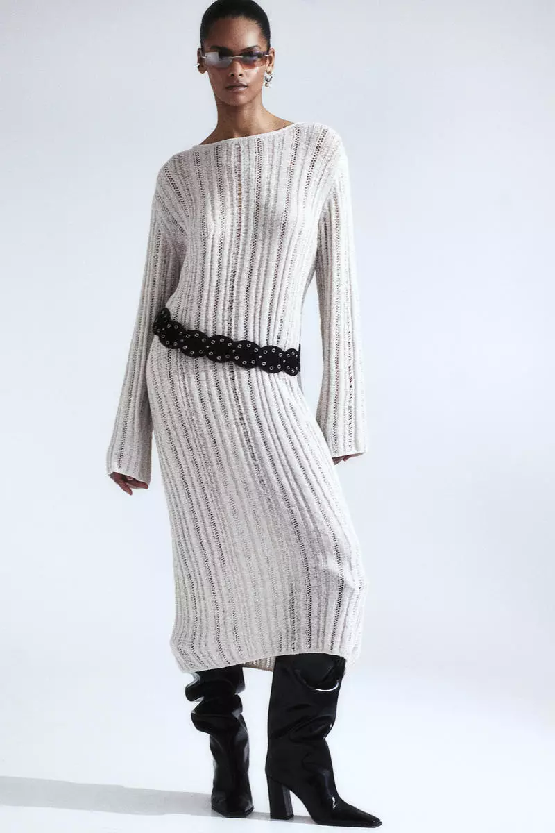 Ladder-stitch-look knitted dress
