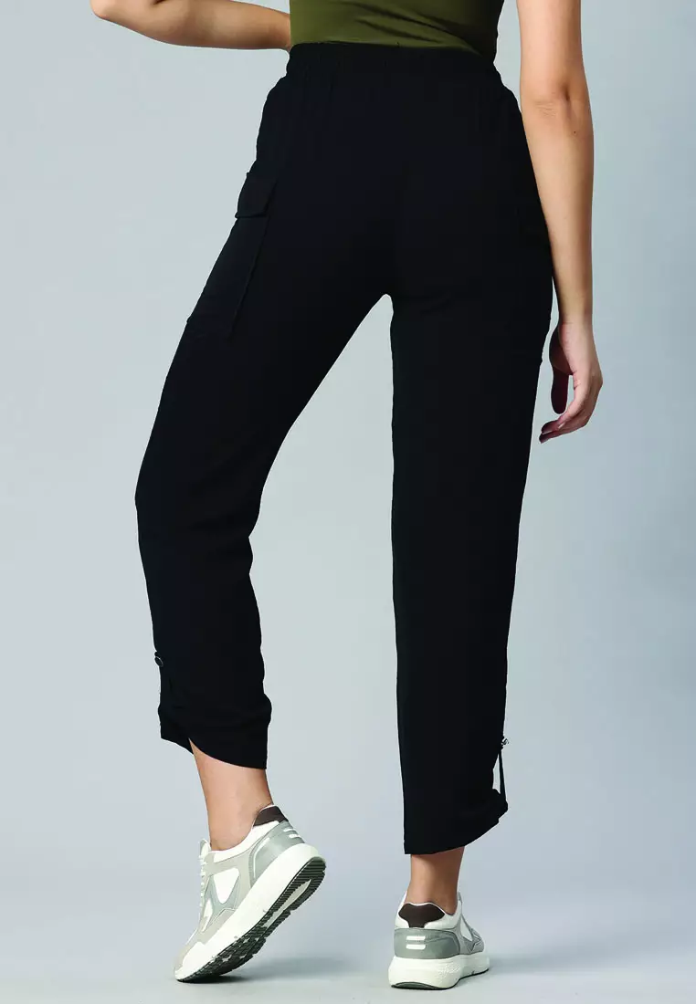 Black Drawstring Waistband Cargo Pants