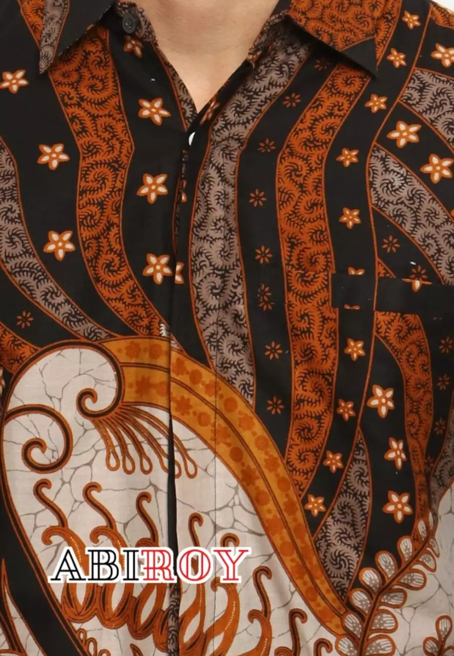 Kemeja Batik Pria Premium Slimfit Elegant Modern Lengan Panjang Flamboyan Oranye