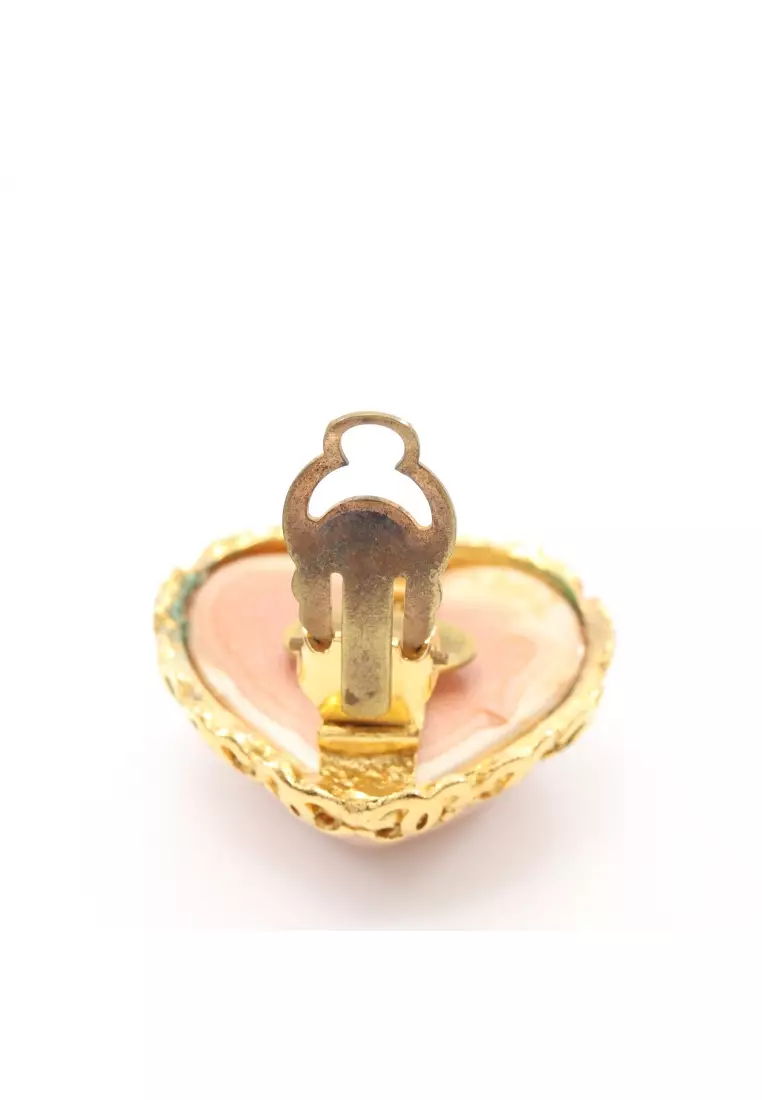 Pre-Loved Chanel heart coco mark earrings GP Fake pearl gold pink 2-8