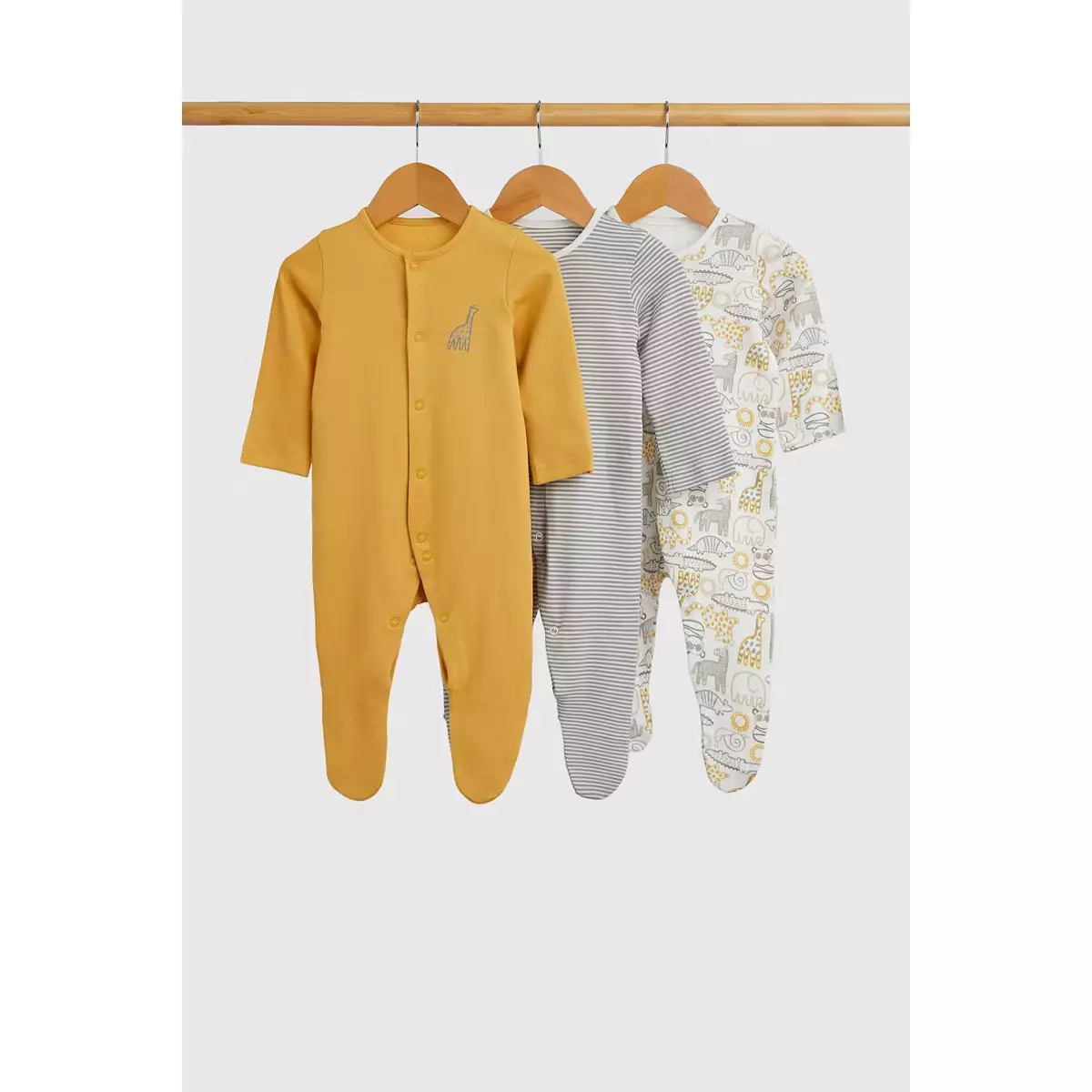 Mothercare Safari Baby Sleepsuits - 3 Pack - Set Pakaian Tidur Bayi Laki-laki (Kuning)