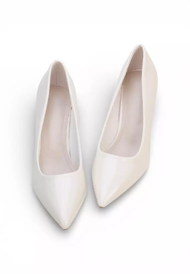 Ruby Luxe Pointed Heels Women Patent High Heel Court Shoes 11 in White