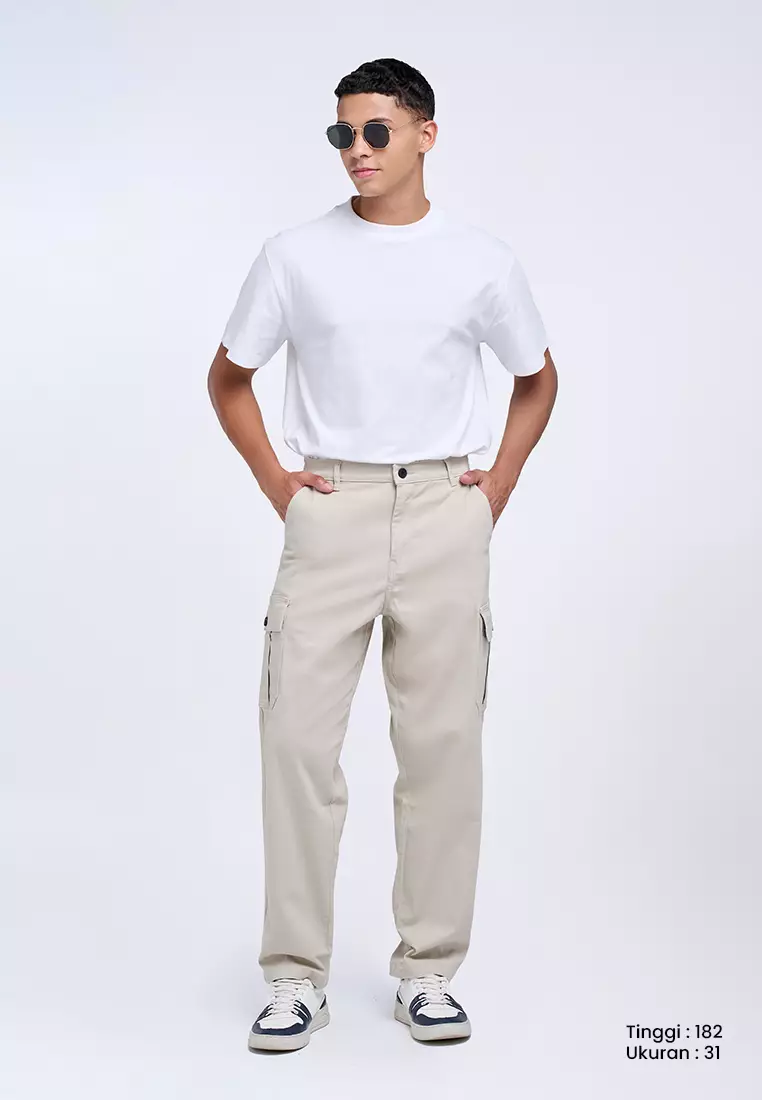 MANZONE - Celana Panjang Cargo Pria Bosila 3 - Beige Warna Beige
