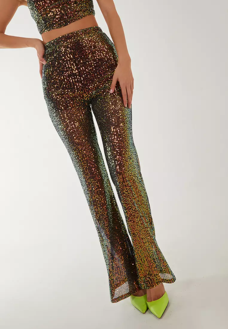 Pink Vanilla Multi Sequin Flared Trousers