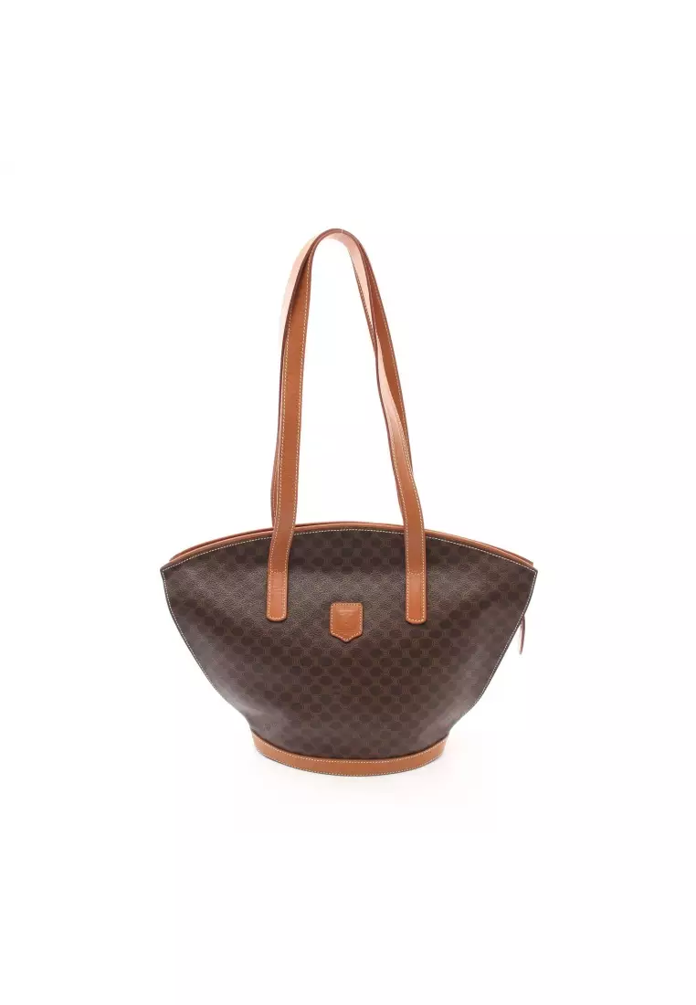 CELINE Macadam Pattern Gancini Shoulder Bag Crossbody PVC Leather Brown  Genuine