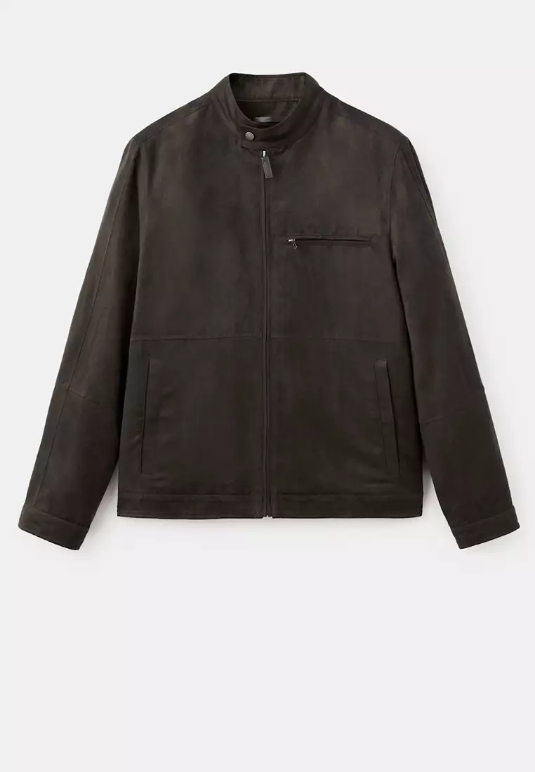 Suede-Effect Biker Jacket