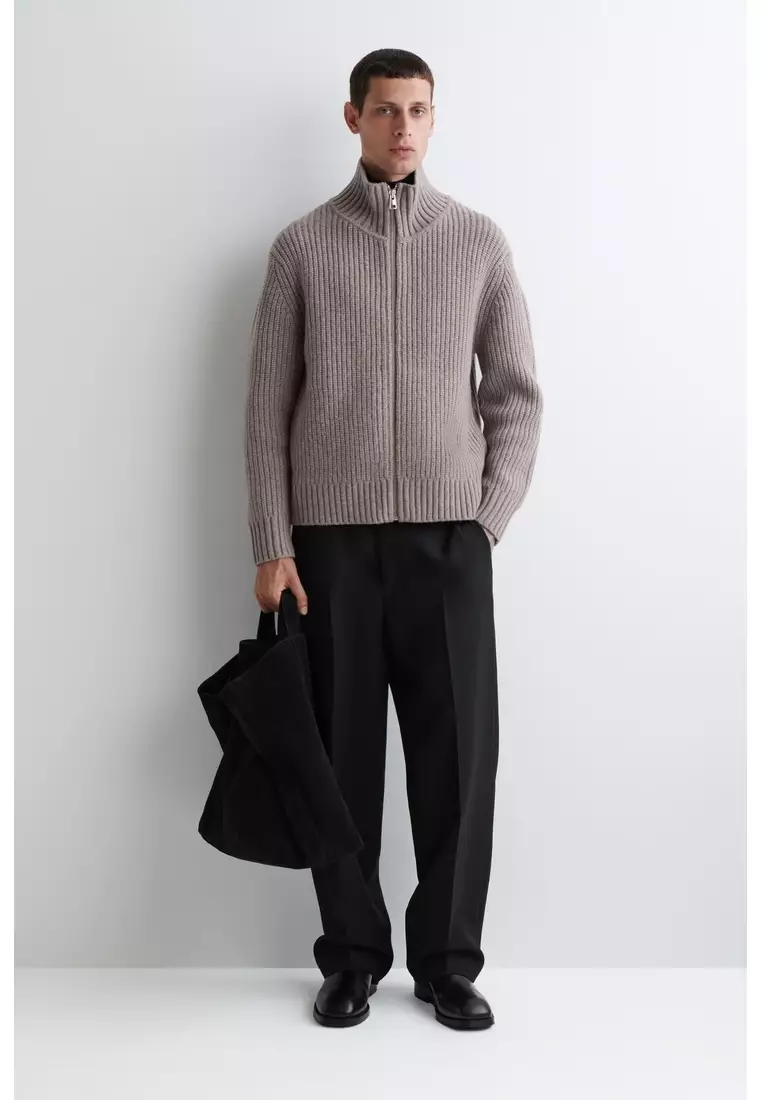 FUNNEL-NECK KNITTED WOOL JACKET