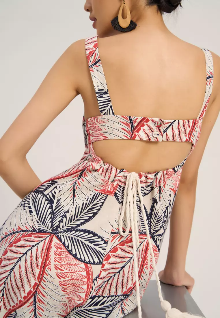 Tropical Linen Midi Dress