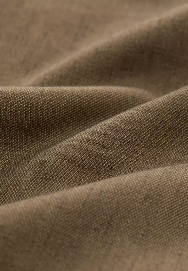 Olive Linen Blend Drawstring Casual Shorts