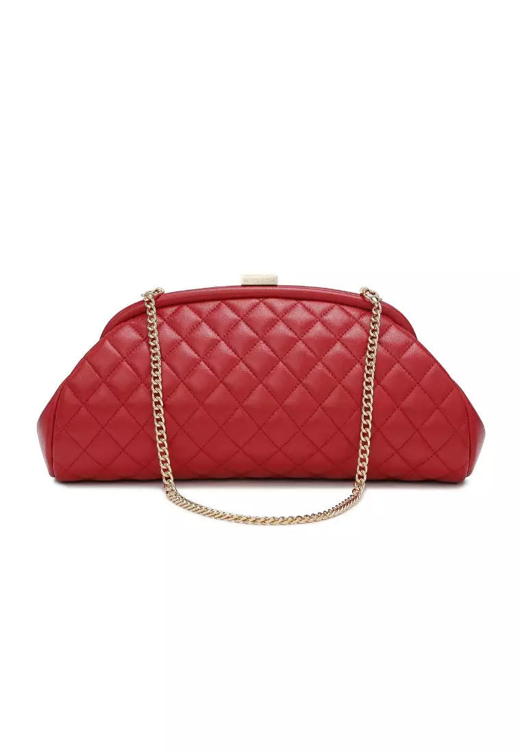Red leather sales clutch bag