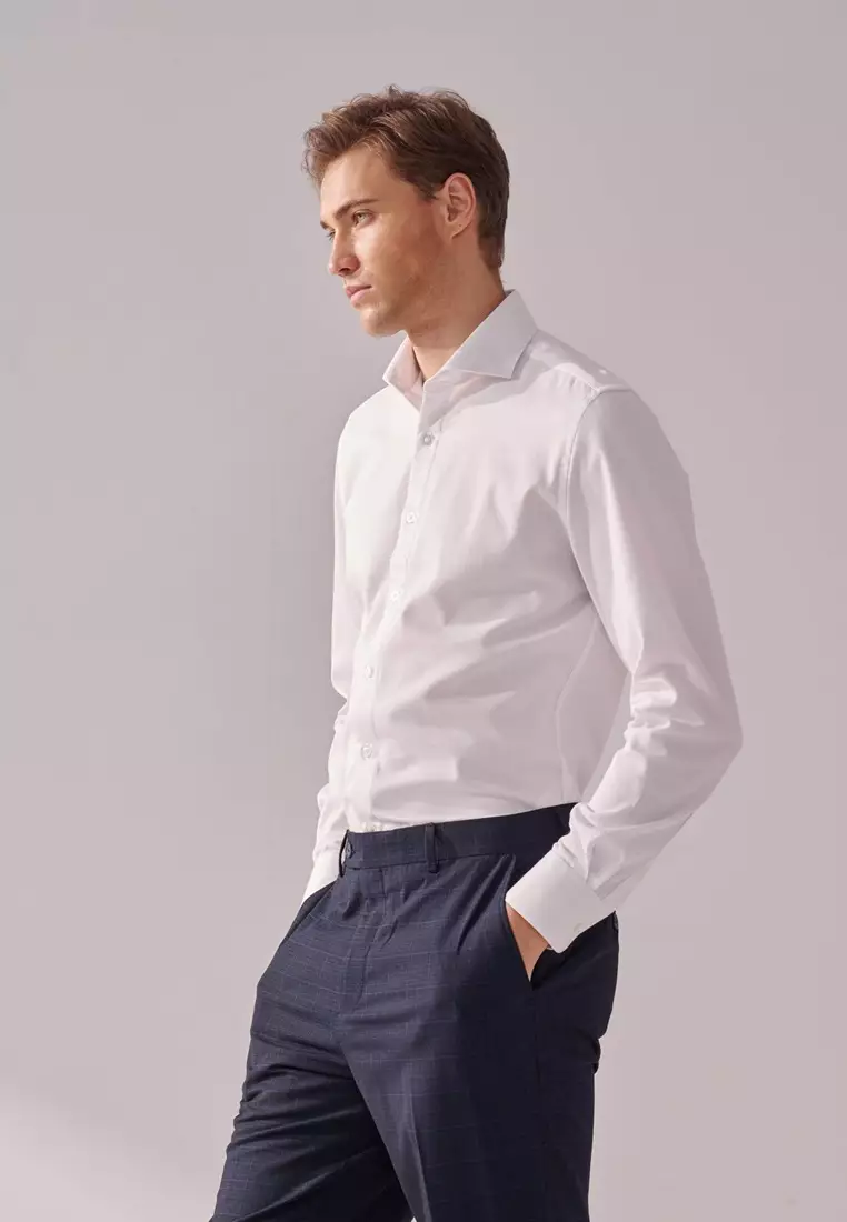 White Textured Slim Fit Shirt