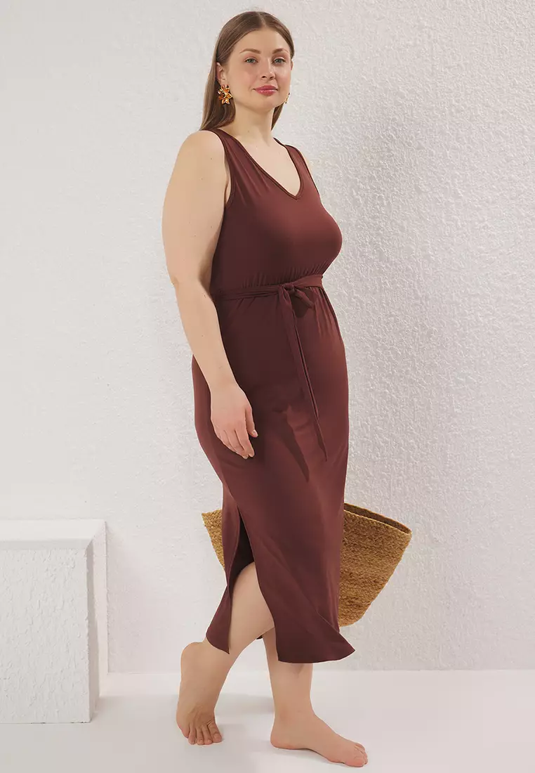 Midi V Neck Elastic Knit Dress