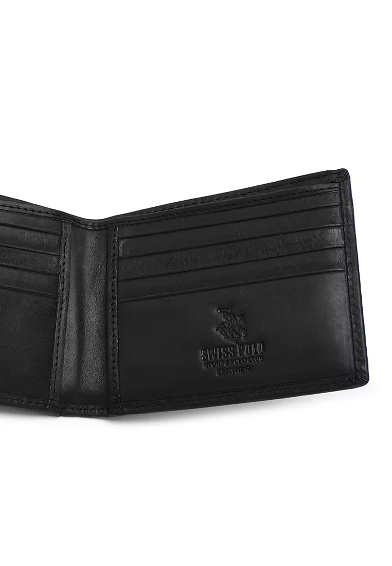 Leather RFID Bi-Fold Short Wallet - Black