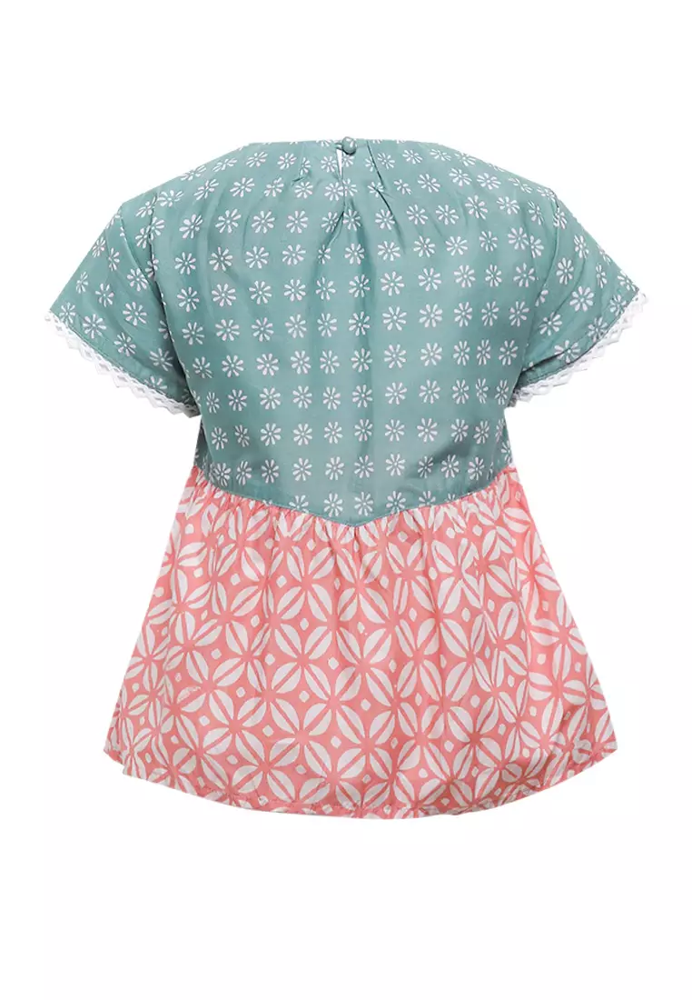 Blouse/ Blus Anak Perempuan Mecca Green Batik Cap Junior Girl Casual
