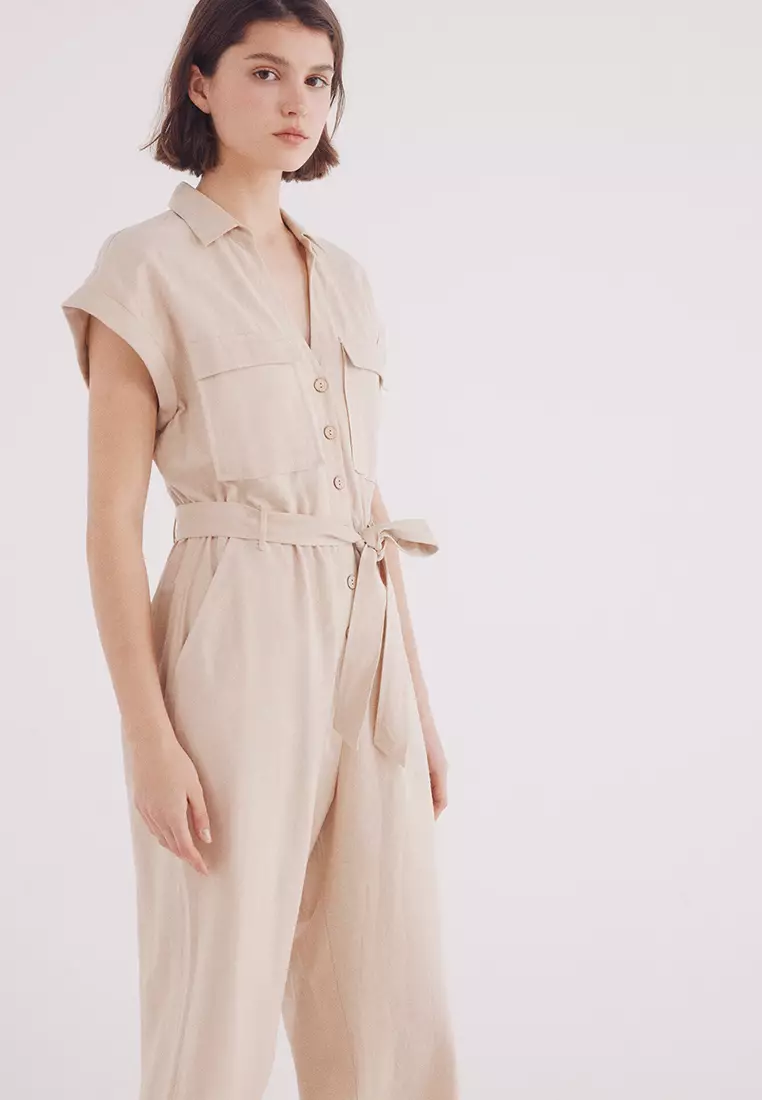 Long Cotton Linen Jumpsuit