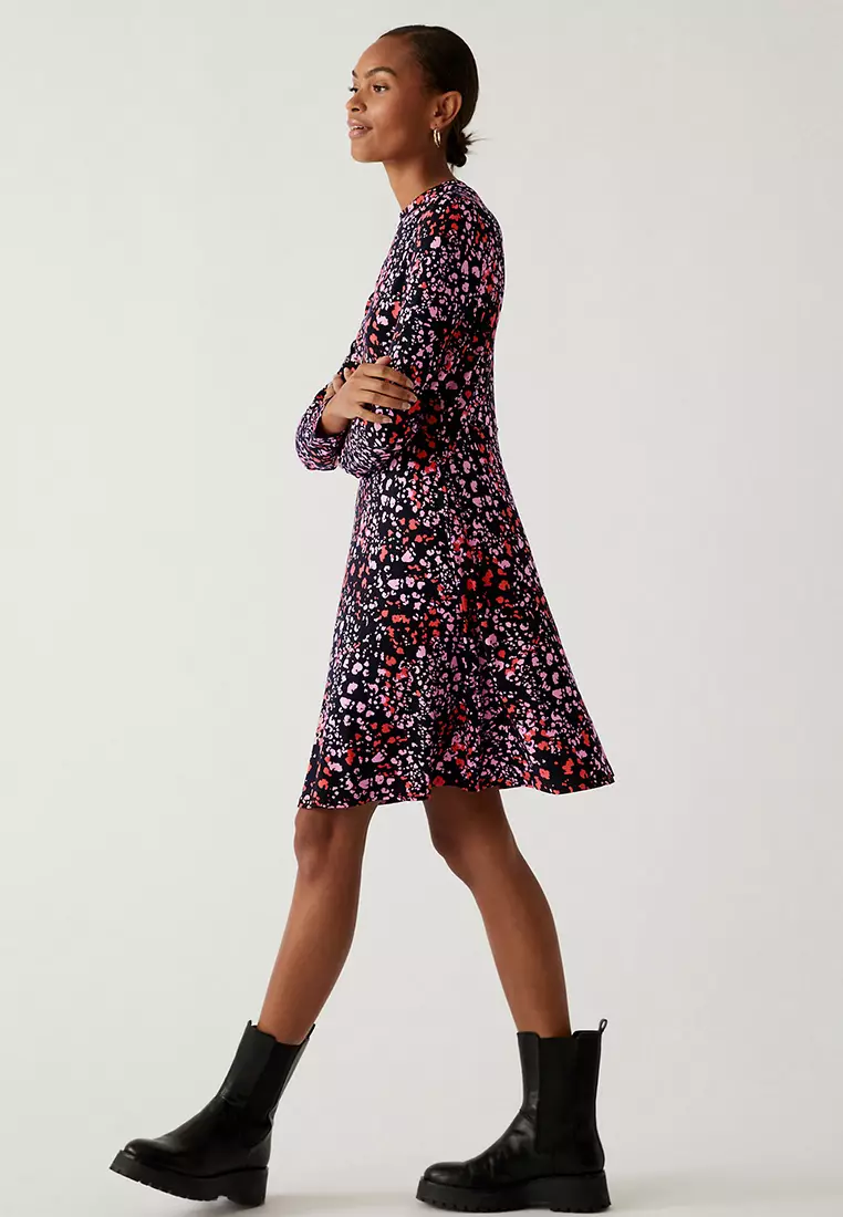 Jersey Printed High Neck Skater Dress