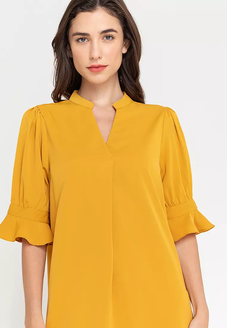 Caleesi Band Collar Puff Sleeves Dress