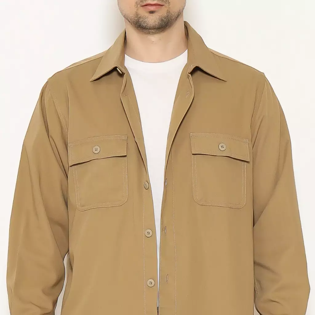AMK Kemeja Polos Oversize Lengan Panjang SHS GIANT L/S Khaki