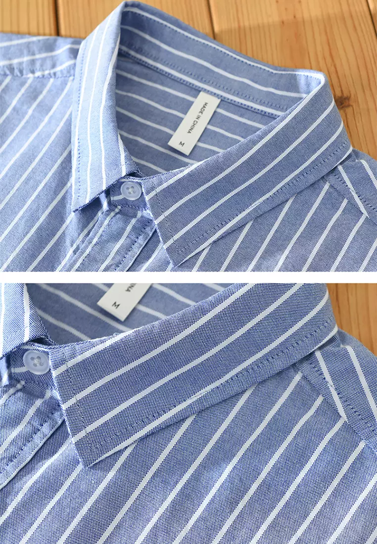 Cartoon Embroidery Stripe Short-Sleeved Shirt WM8869