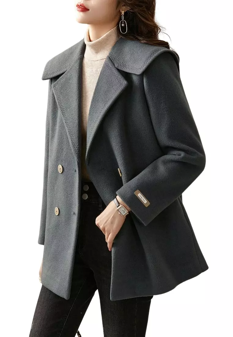 Lapel double clearance breasted wool coat