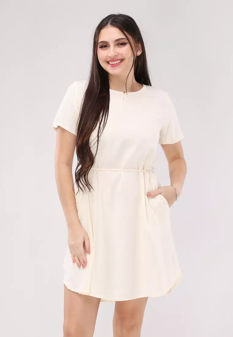Textured Woven Short Sleeves Dress