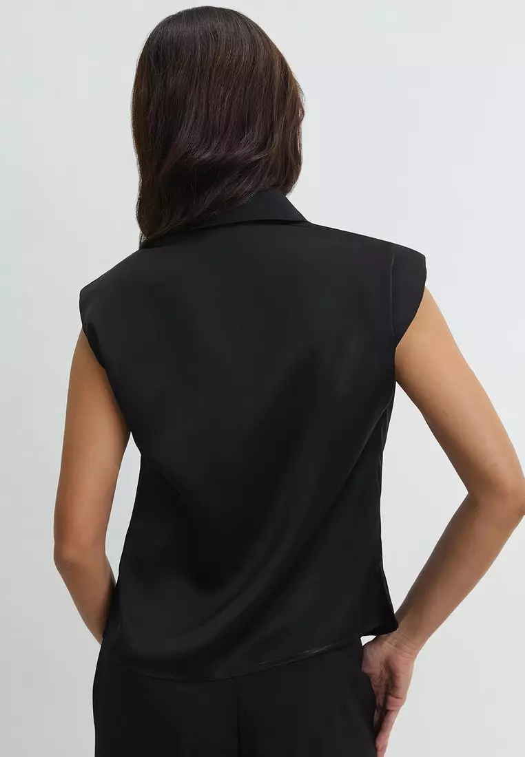Button Front Sleeveless Shirt - Black
