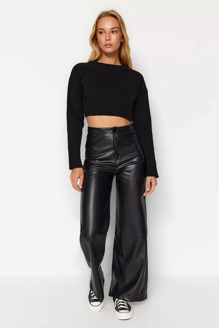 Faux Leather Wide Legs Trousers