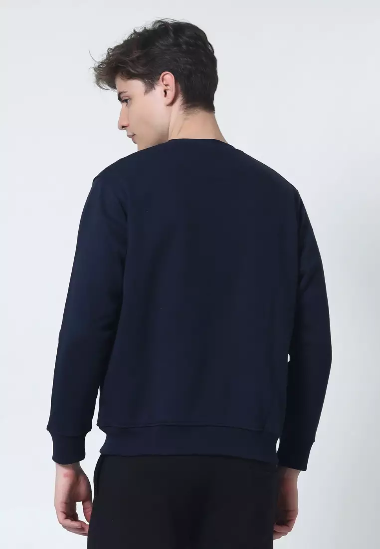Cotton Well Coofy Crewneck Sweatshirt with Hidden Pocket Navy | Sweater Polos Kantong Tersembunyi Biru Donker