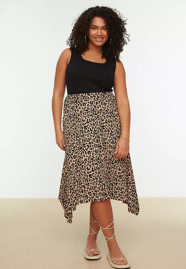 Plus size pleated animal print cheap skirt