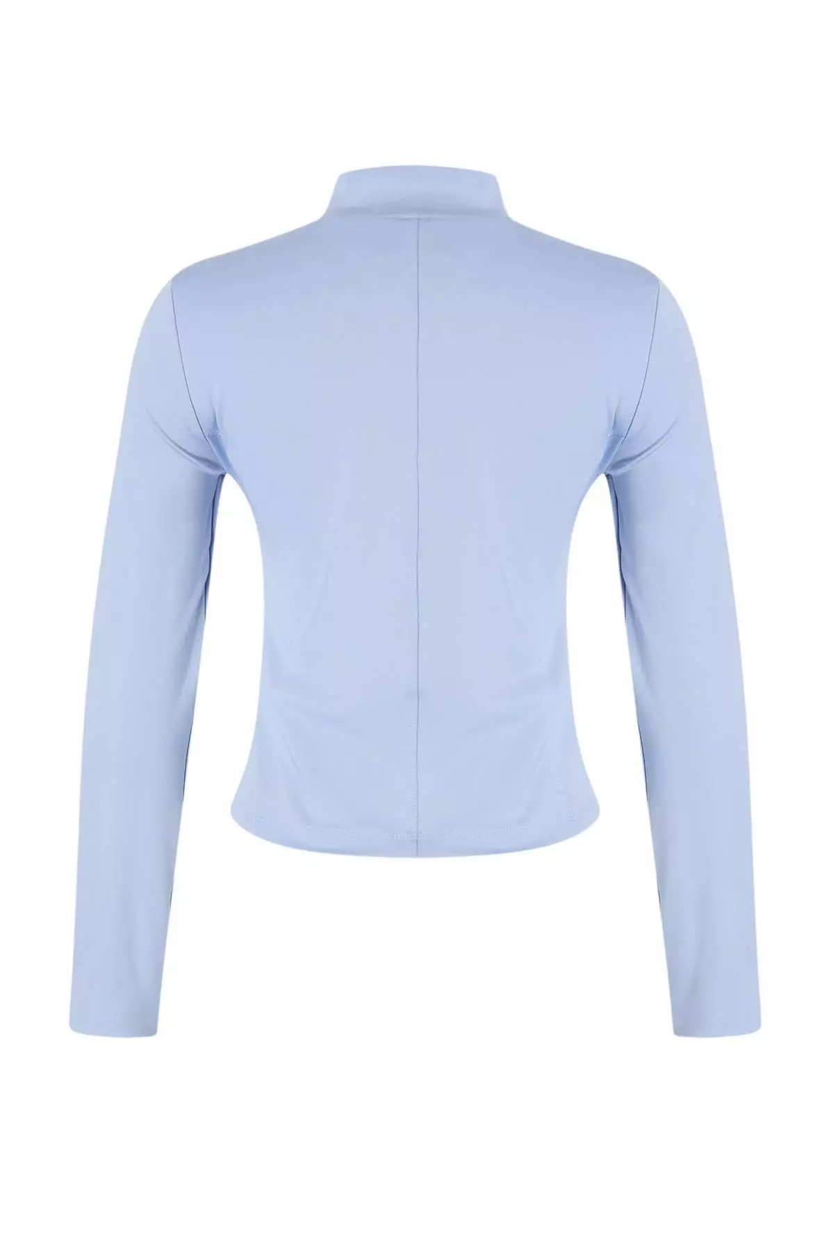Light Blue Bodycon Zippered High-Neck Knitted Sports Jacket/Sweatshirt Twoaw23Bz592