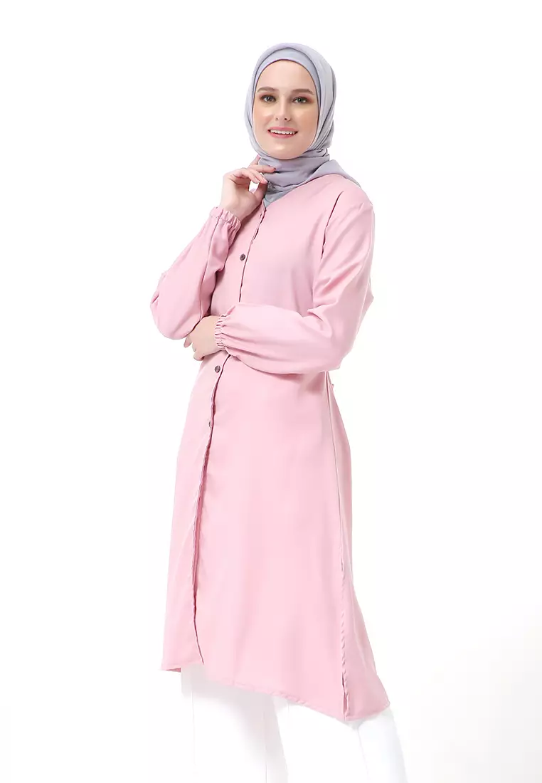 Indira Long Tunik Muslimah Atasan Wanita Long Sleeve Casual Premium Quality - Dusty