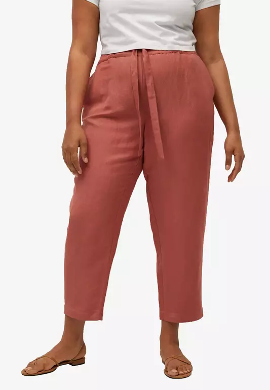 Plus Size Cropped Linen-Blend Trousers