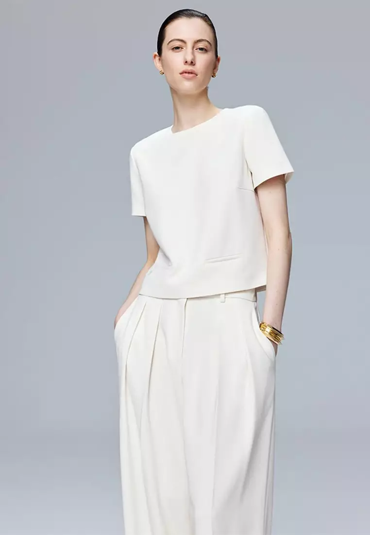 Solid color mesh free ironing commuter short-sleeved suit CA25061713W