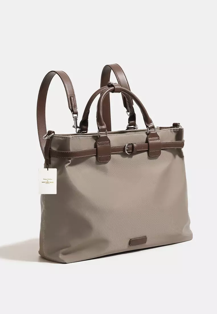 Multi Purpose Nylon Oxford Patch Genuine Leather Laptop Tote Bag JW MJ-1388