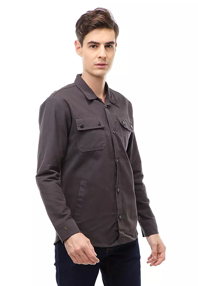 Clover Outerwear Jacket Pria Simple Design Material Canvas Suede ORIGINAL - Dark Gray