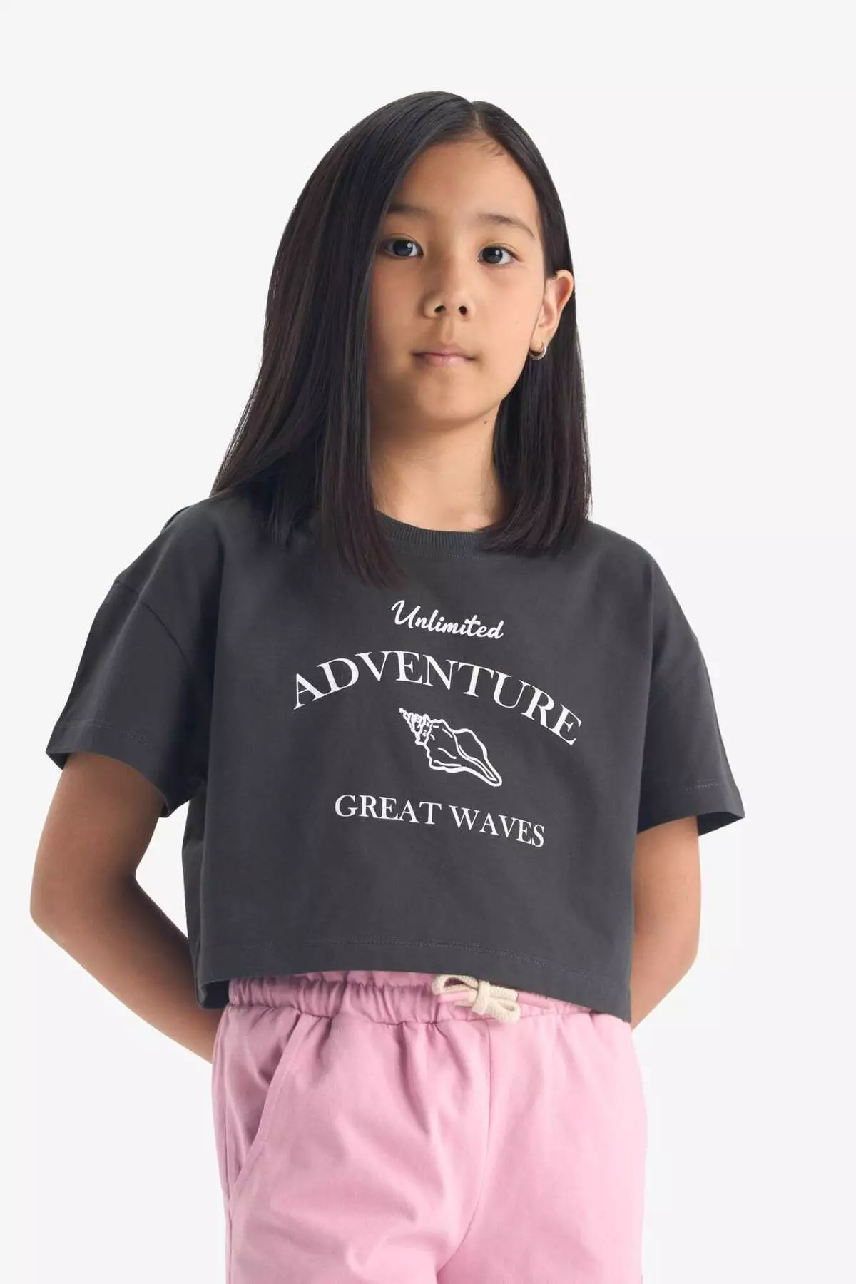 Girl's Crop Crew Neck Printed Short Sleeve T-Shirt E0385A825Sm