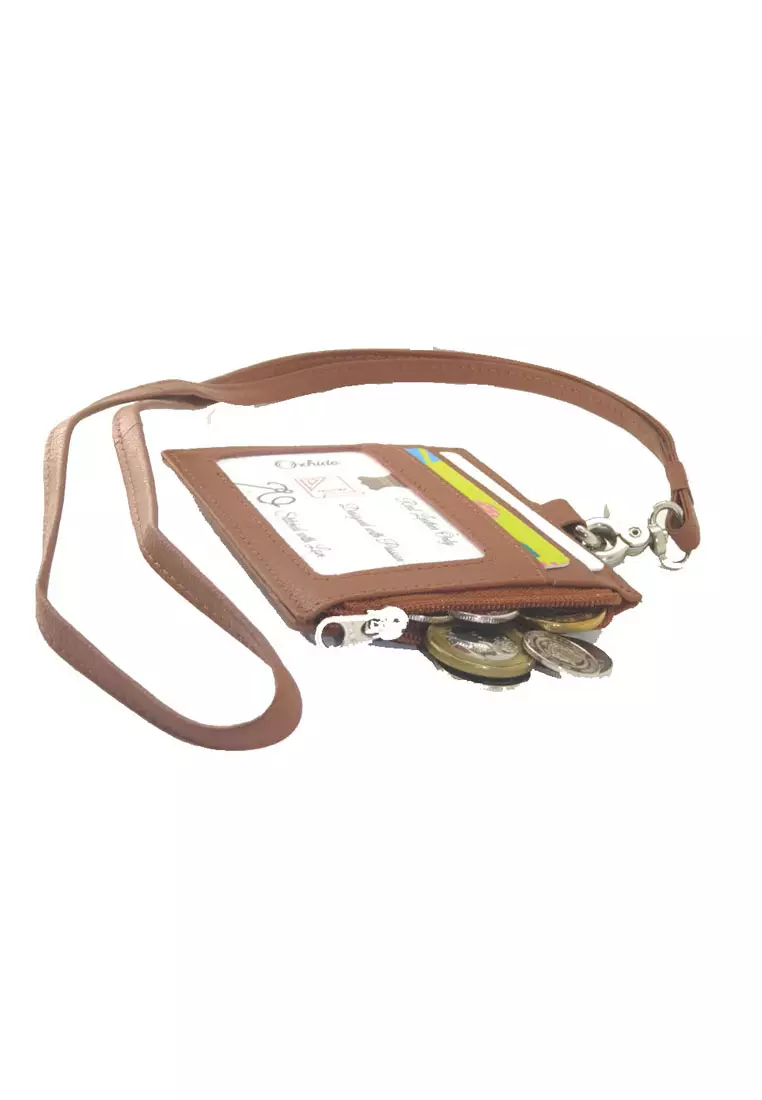 Oxhide Leather Lanyard / ID card holder JG4164LS-BROWN