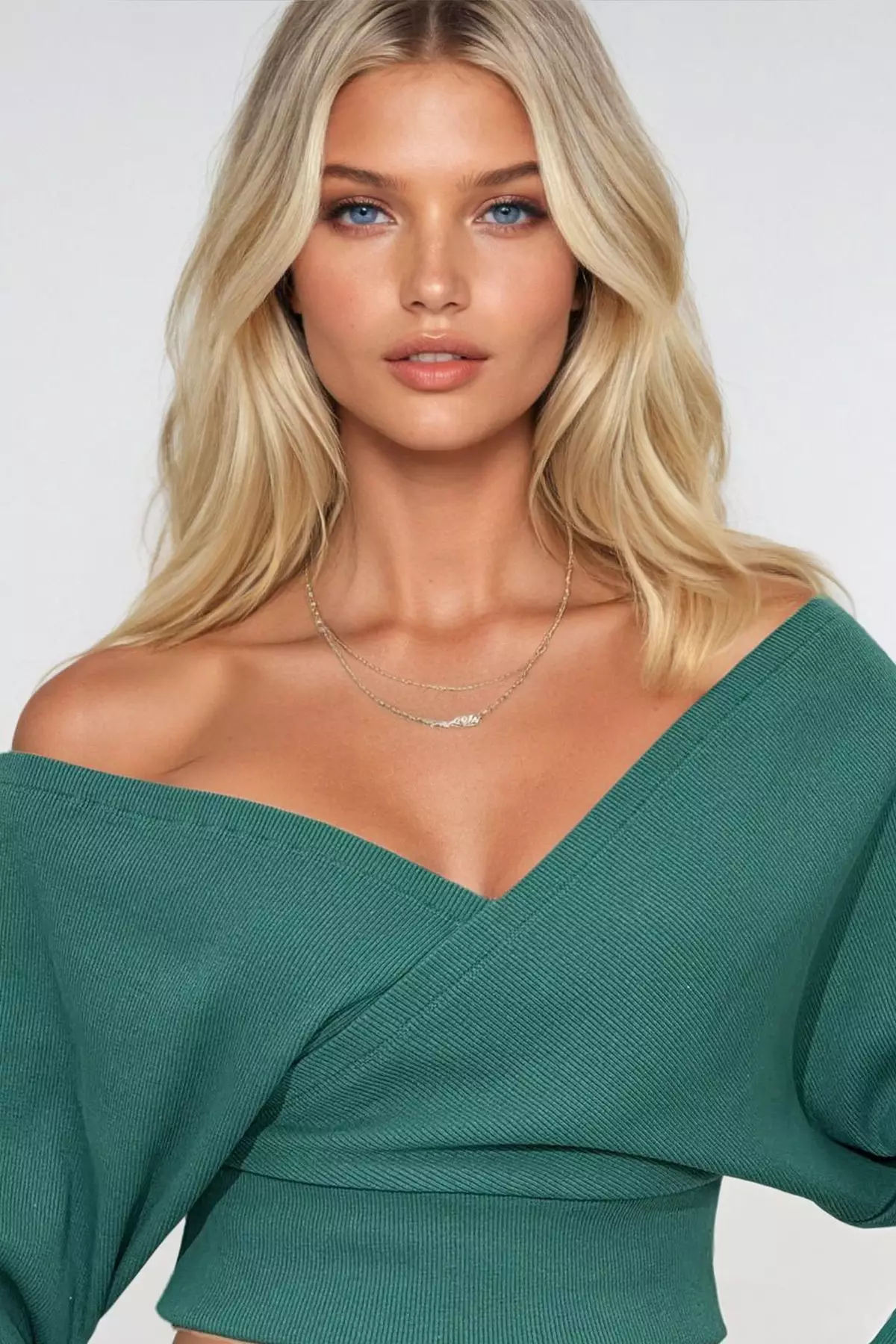 Women's Dark Green Front Back V-Neck Double Breasted Blouse
